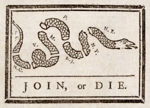 "Join, or Die," Benjamin Franklin, Pennsylvania Gazette, 9 May 1754