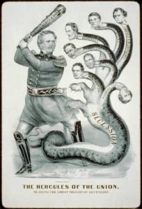 Figure 2 - Currier & Ives. “The Hercules of the Union, slaying the great dragon of secession.” New York: 1861.